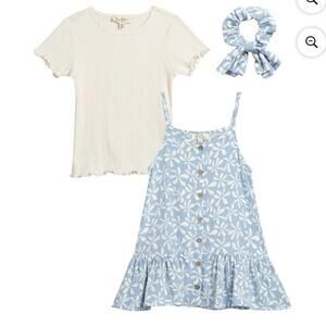 Jessica Simpson Girls' Tee, Dress and Hair Scrunchie Set, Blue 3-Pc Size 4 NEW